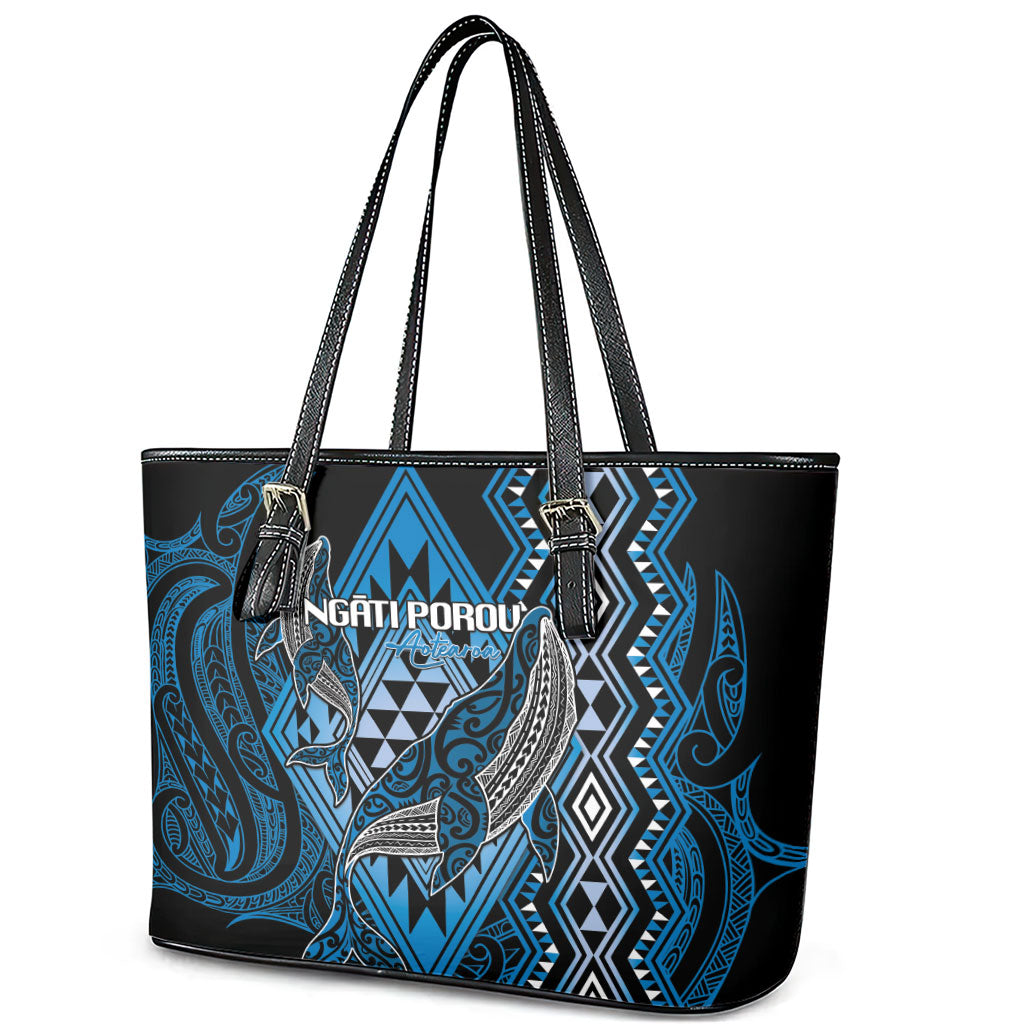 Aotearoa Iwi Ngati Porou Leather Tote Bag NZ Maori Humpback Whale Taniko Motifs LT14 - Polynesian Pride