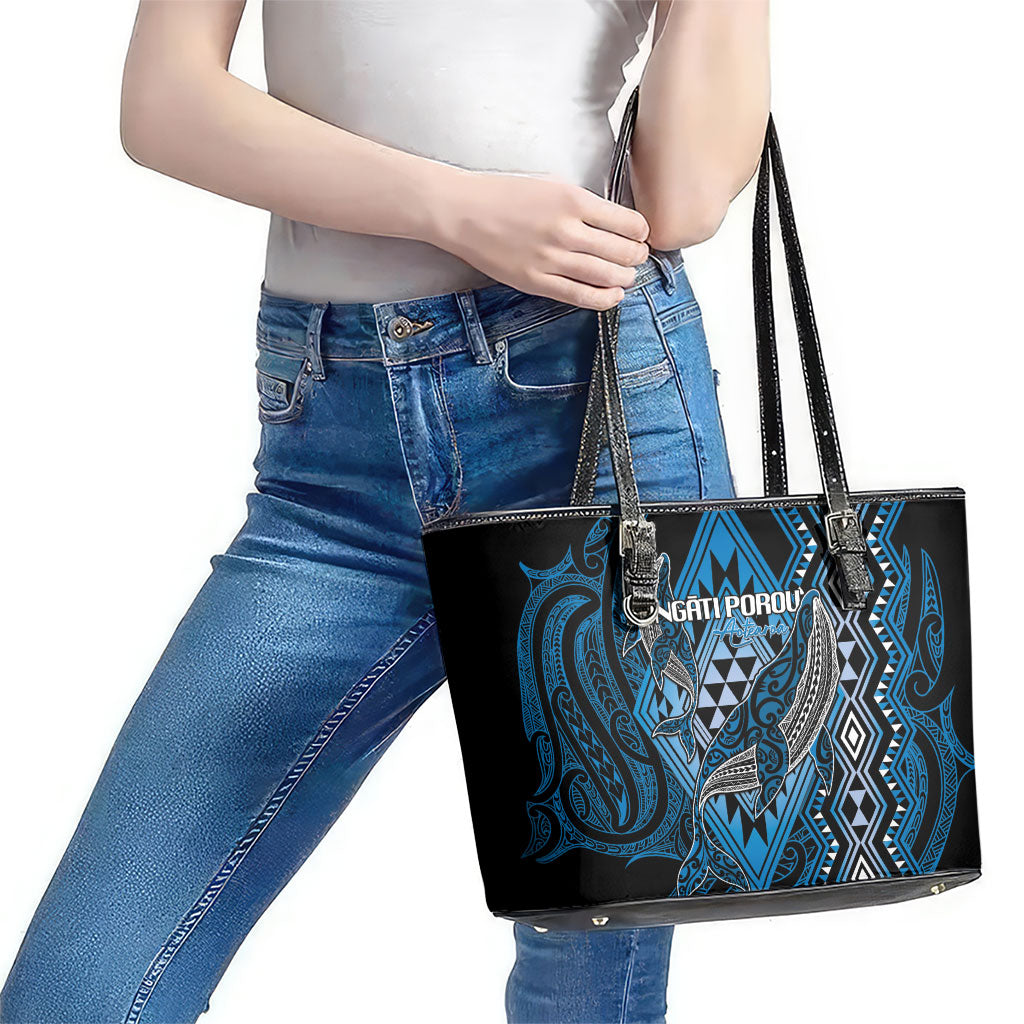 Aotearoa Iwi Ngati Porou Leather Tote Bag NZ Maori Humpback Whale Taniko Motifs LT14 - Polynesian Pride