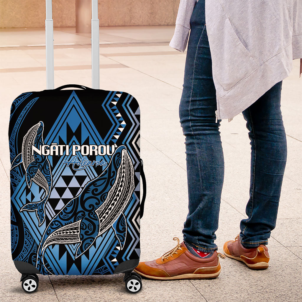 Aotearoa Iwi Ngati Porou Luggage Cover NZ Maori Humpback Whale Taniko Motifs LT14 Blue - Polynesian Pride