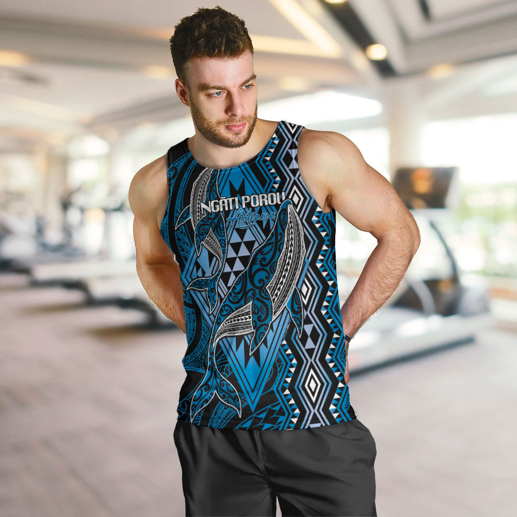 Aotearoa Iwi Ngati Porou Personalised Men Tank Top NZ Maori Humpback Whale Taniko Motifs LT14 Blue - Polynesian Pride