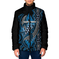 Aotearoa Iwi Ngati Porou Personalised Padded Jacket NZ Maori Humpback Whale Taniko Motifs LT14 Men Blue - Polynesian Pride