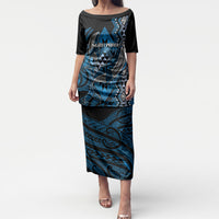 Aotearoa Iwi Ngati Porou Personalised Puletasi NZ Maori Humpback Whale Taniko Motifs LT14 Long Dress Blue - Polynesian Pride