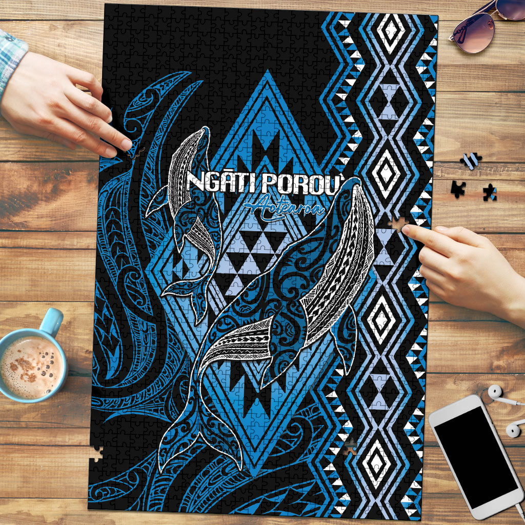 Aotearoa Iwi Ngati Porou Puzzle NZ Maori Humpback Whale Taniko Motifs LT14 Blue - Polynesian Pride