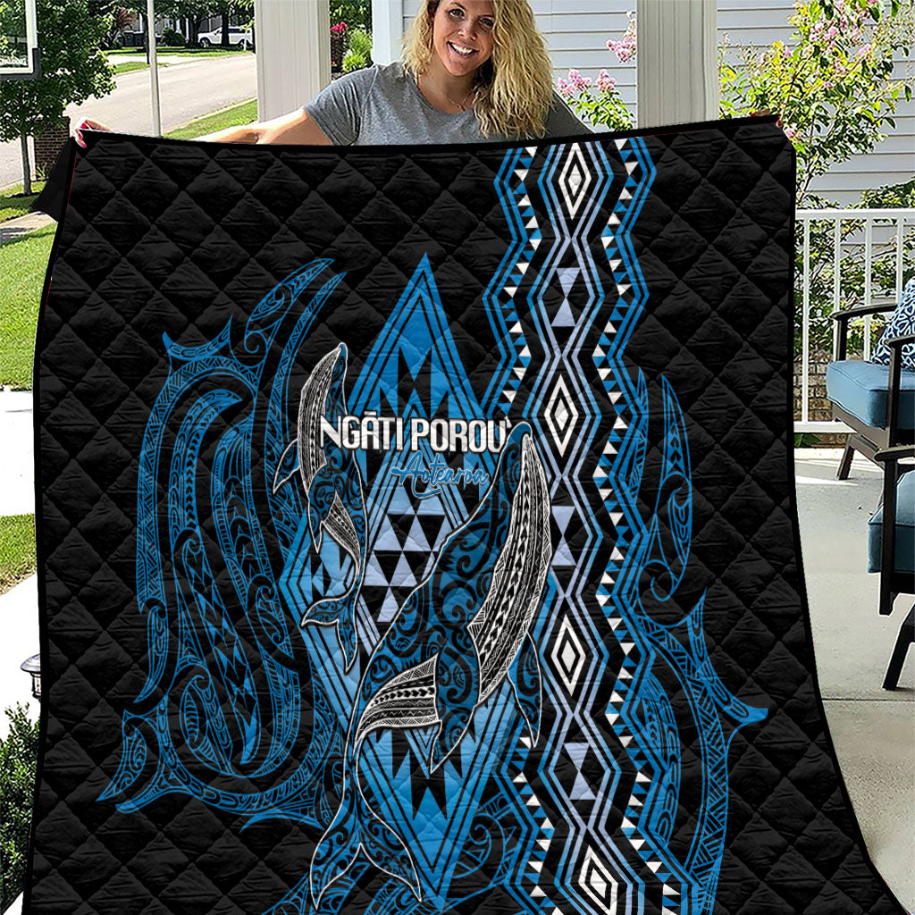 Aotearoa Iwi Ngati Porou Quilt NZ Maori Humpback Whale Taniko Motifs LT14 Blue - Polynesian Pride