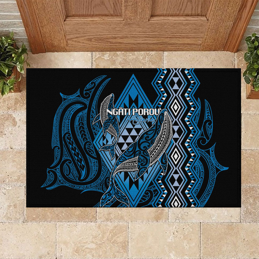 Aotearoa Iwi Ngati Porou Rubber Doormat NZ Maori Humpback Whale Taniko Motifs LT14 Blue - Polynesian Pride