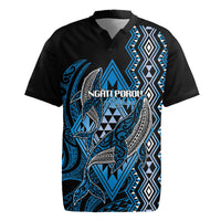 Aotearoa Iwi Ngati Porou Personalised Rugby Jersey NZ Maori Humpback Whale Taniko Motifs LT14 Blue - Polynesian Pride