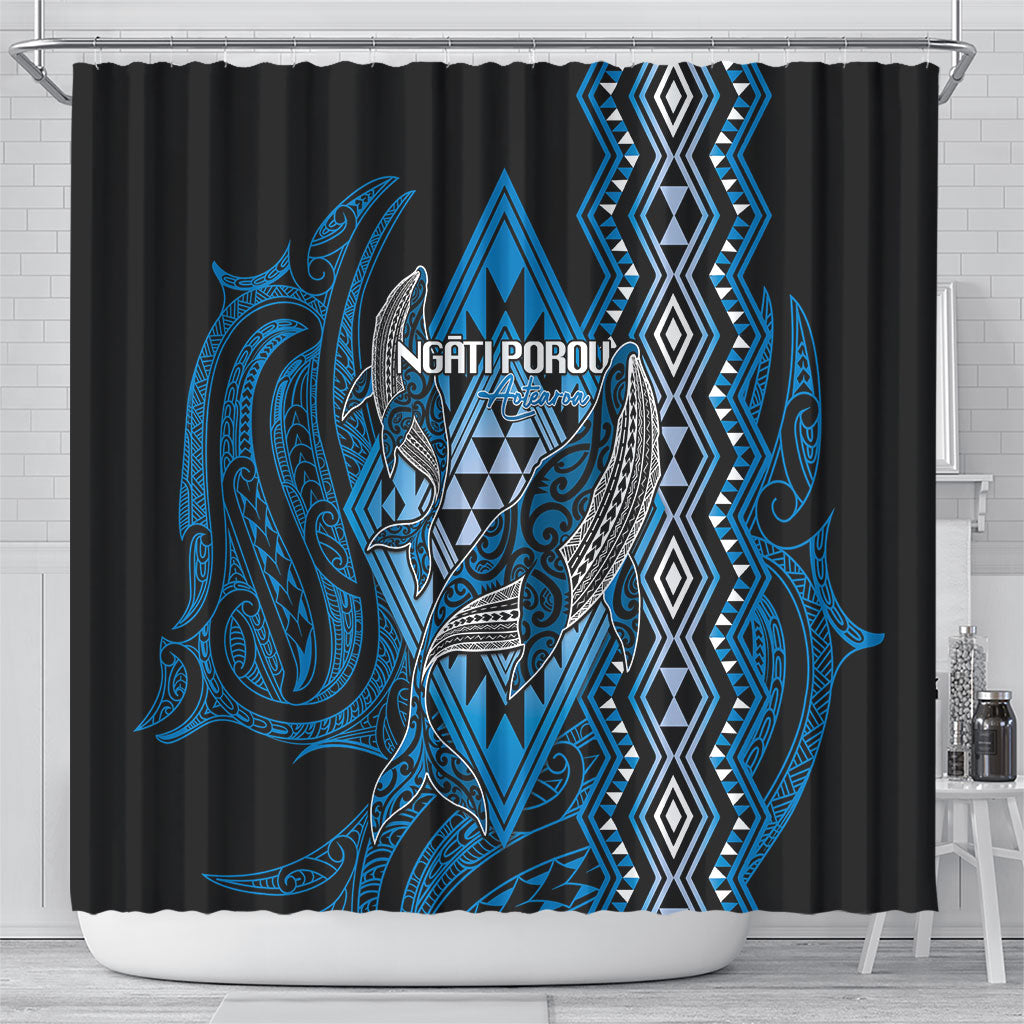 Aotearoa Iwi Ngati Porou Shower Curtain NZ Maori Humpback Whale Taniko Motifs LT14 - Polynesian Pride