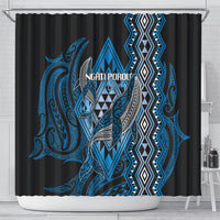 Aotearoa Iwi Ngati Porou Shower Curtain NZ Maori Humpback Whale Taniko Motifs LT14 - Polynesian Pride