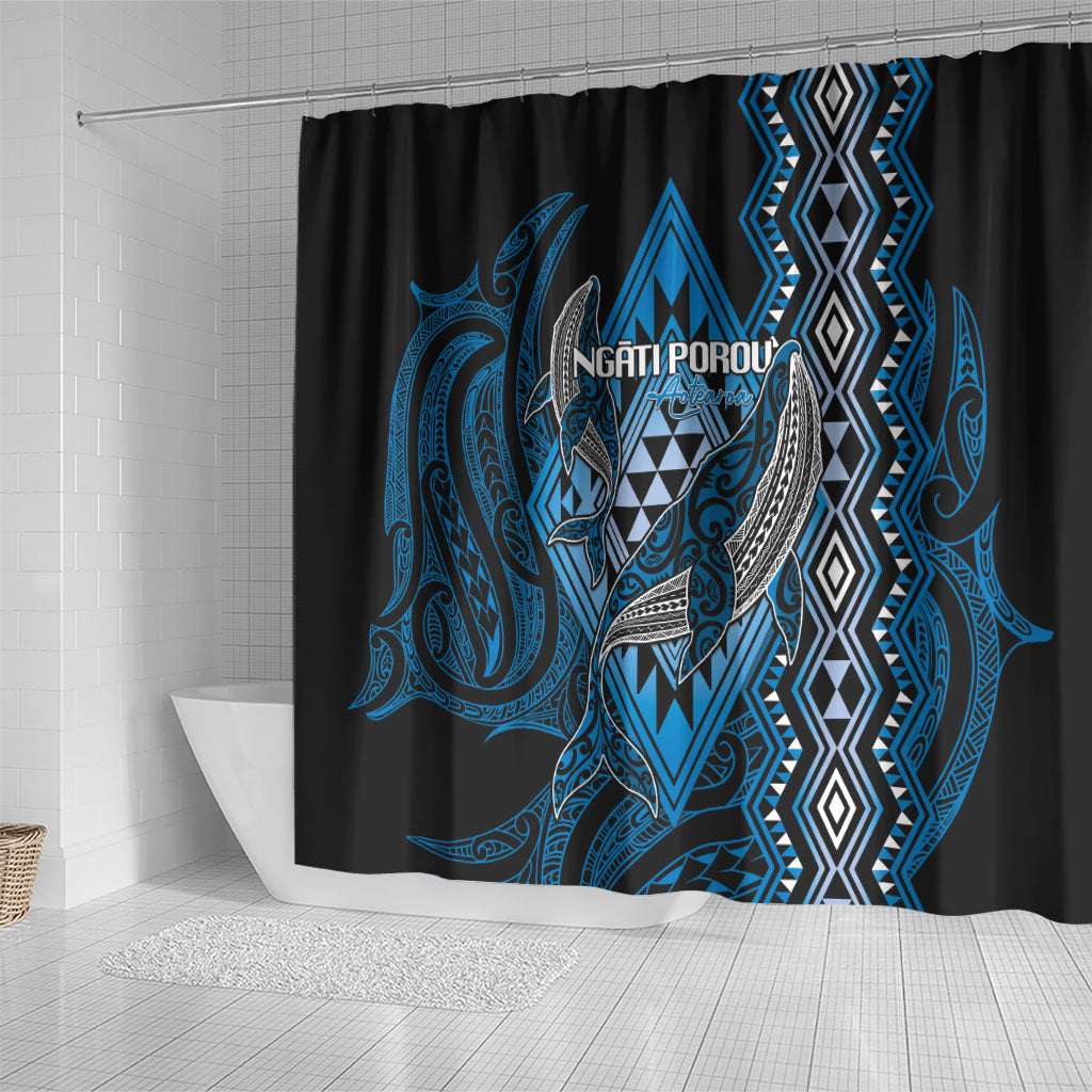Aotearoa Iwi Ngati Porou Shower Curtain NZ Maori Humpback Whale Taniko Motifs LT14 - Polynesian Pride