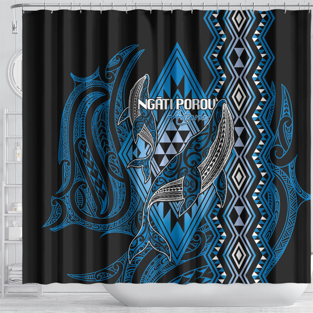 Aotearoa Iwi Ngati Porou Shower Curtain NZ Maori Humpback Whale Taniko Motifs LT14 - Polynesian Pride