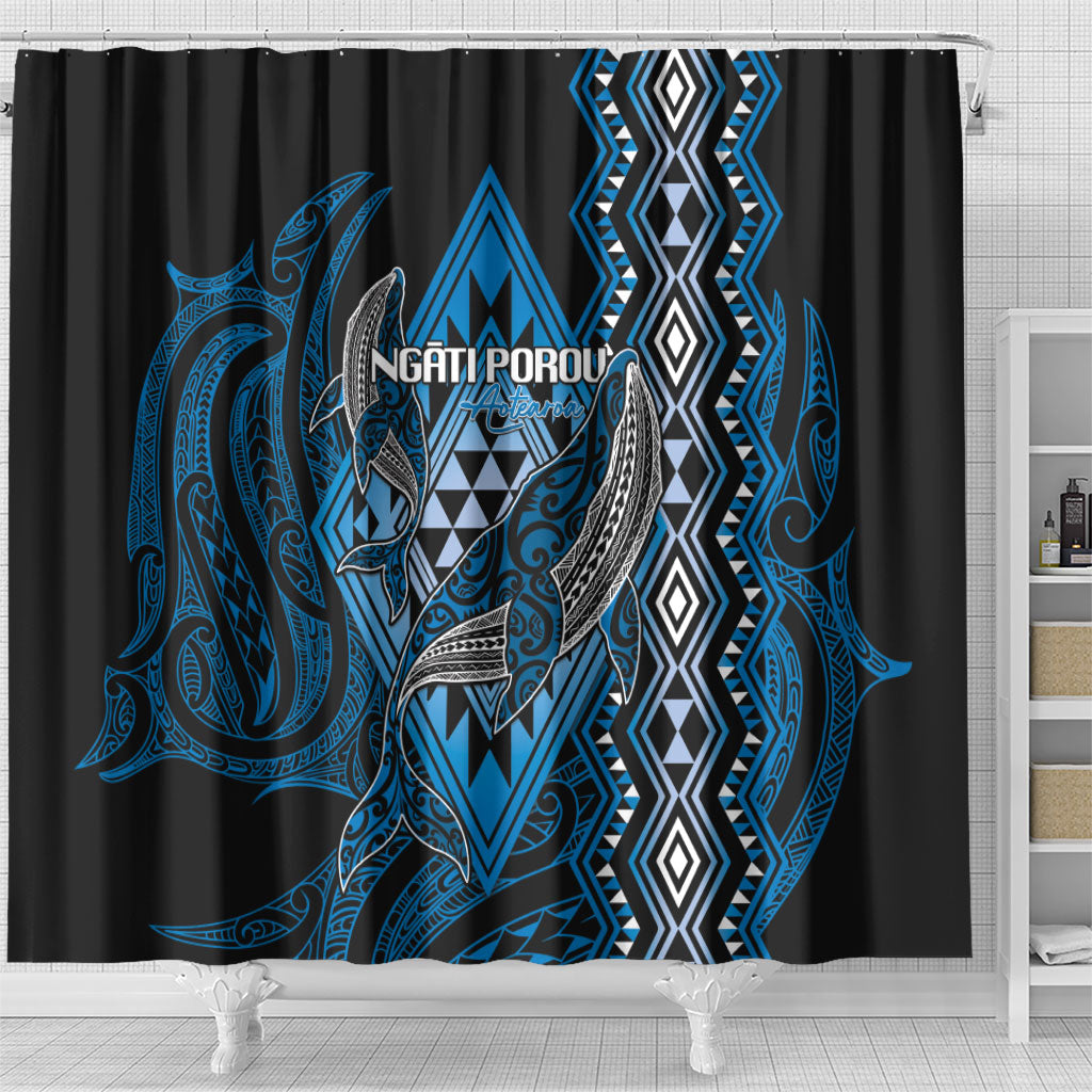 Aotearoa Iwi Ngati Porou Shower Curtain NZ Maori Humpback Whale Taniko Motifs LT14 - Polynesian Pride