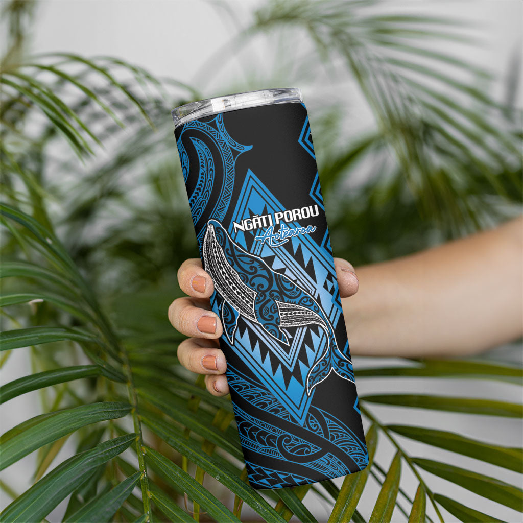 Aotearoa Iwi Ngati Porou Personalised Skinny Tumbler NZ Maori Humpback Whale Taniko Motifs LT14 - Polynesian Pride
