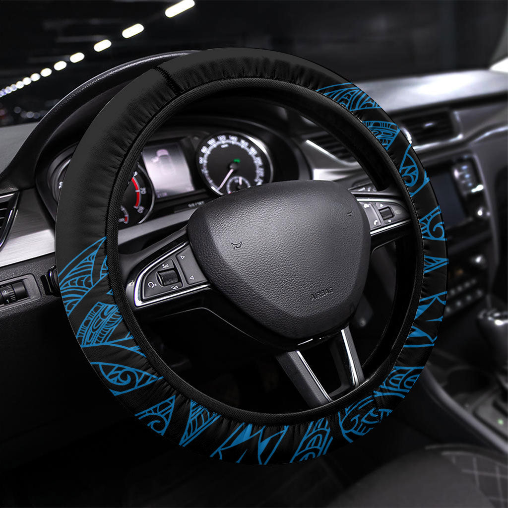 Aotearoa Iwi Ngati Porou Steering Wheel Cover NZ Maori Humpback Whale Taniko Motifs LT14 Universal Fit Blue - Polynesian Pride