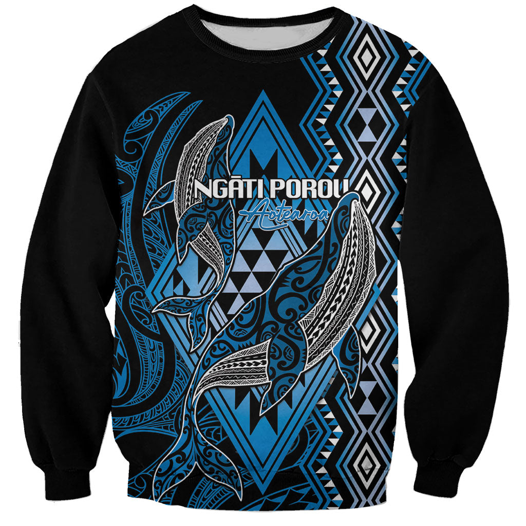 Aotearoa Iwi Ngati Porou Personalised Sweatshirt NZ Maori Humpback Whale Taniko Motifs LT14 Unisex Blue - Polynesian Pride