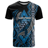 Aotearoa Iwi Ngati Porou Personalised T Shirt NZ Maori Humpback Whale Taniko Motifs LT14 Blue - Polynesian Pride