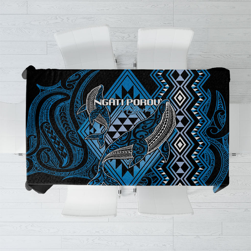 Aotearoa Iwi Ngati Porou Tablecloth NZ Maori Humpback Whale Taniko Motifs LT14 Blue - Polynesian Pride