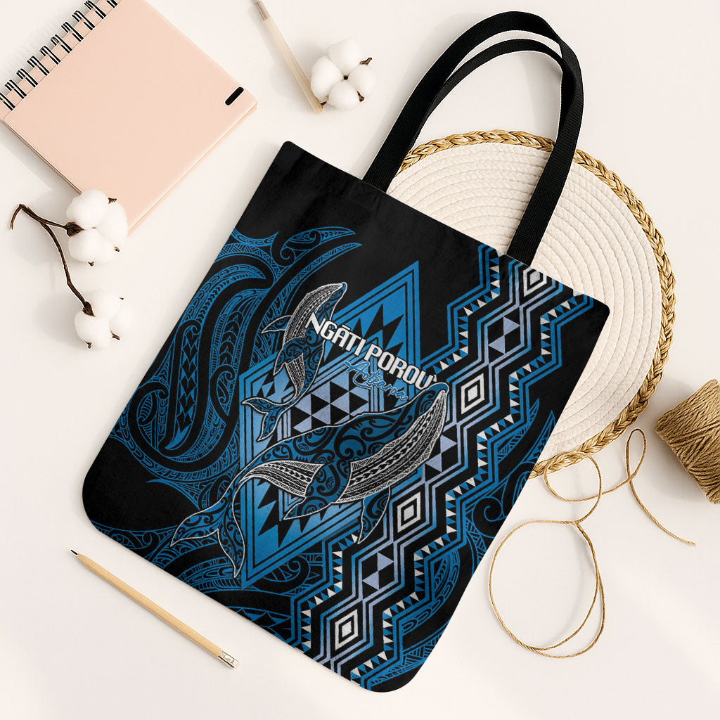 Aotearoa Iwi Ngati Porou Tote Bag NZ Maori Humpback Whale Taniko Motifs LT14 Black Strap One Size Blue - Polynesian Pride