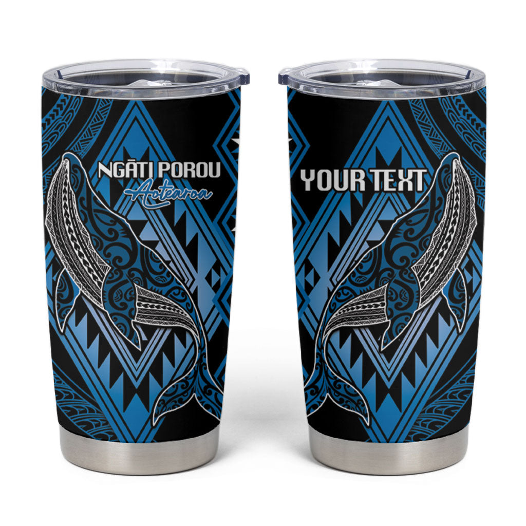Aotearoa Iwi Ngati Porou Personalised Tumbler Cup NZ Maori Humpback Whale Taniko Motifs LT14 Blue - Polynesian Pride