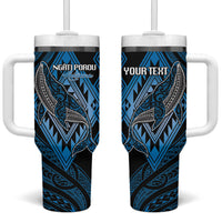 Aotearoa Iwi Ngati Porou Personalised Tumbler With Handle NZ Maori Humpback Whale Taniko Motifs LT14 One Size: 40 oz Blue - Polynesian Pride