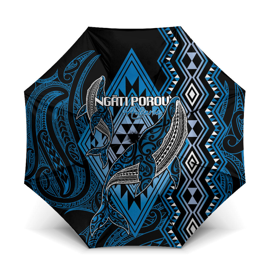 Aotearoa Iwi Ngati Porou Umbrella NZ Maori Humpback Whale Taniko Motifs LT14 One Size Folded 11.42 inch Opened Diameter 37.4 inch Blue - Polynesian Pride