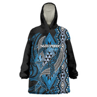 Aotearoa Iwi Ngati Porou Personalised Wearable Blanket Hoodie NZ Maori Humpback Whale Taniko Motifs LT14 One Size Blue - Polynesian Pride