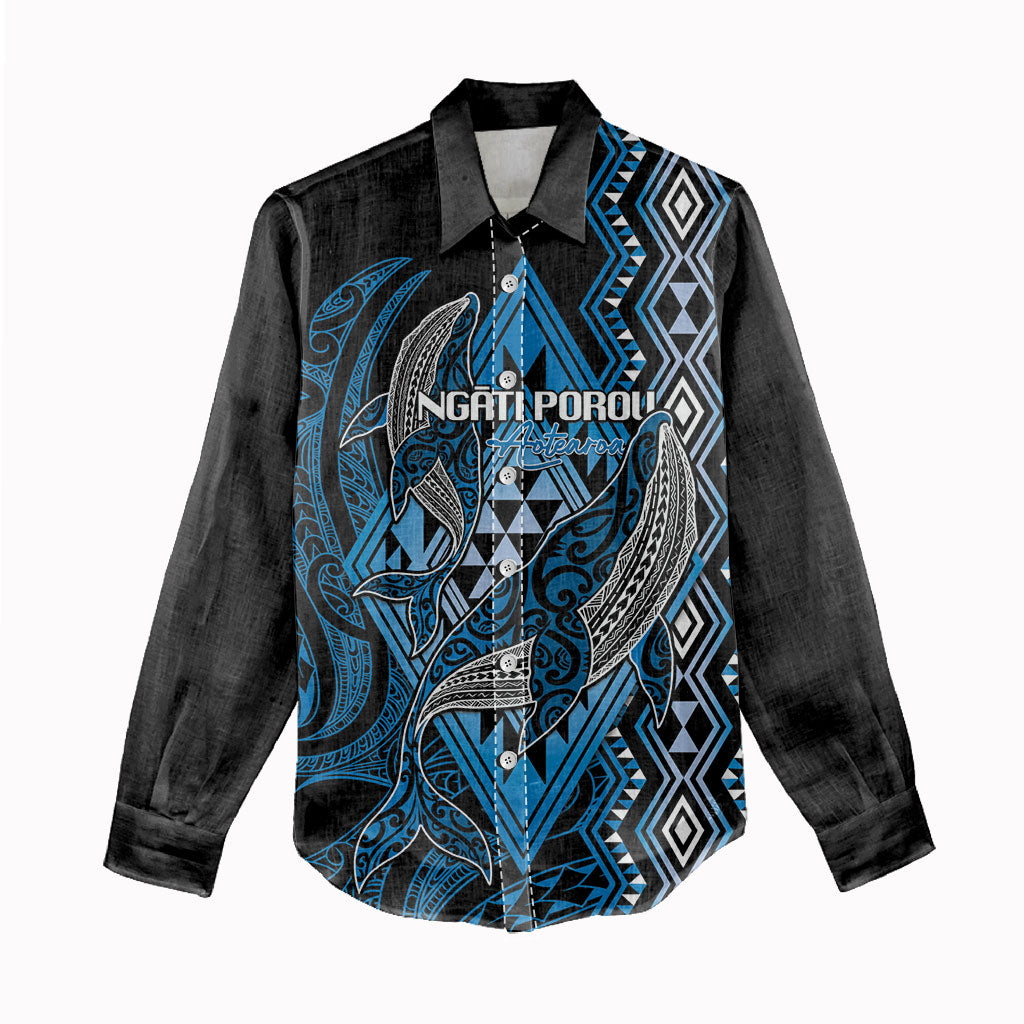 Aotearoa Iwi Ngati Porou Personalised Women Casual Shirt NZ Maori Humpback Whale Taniko Motifs LT14 - Polynesian Pride