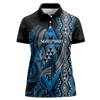 Aotearoa Iwi Ngati Porou Personalised Women Polo Shirt NZ Maori Humpback Whale Taniko Motifs LT14 Female Blue - Polynesian Pride
