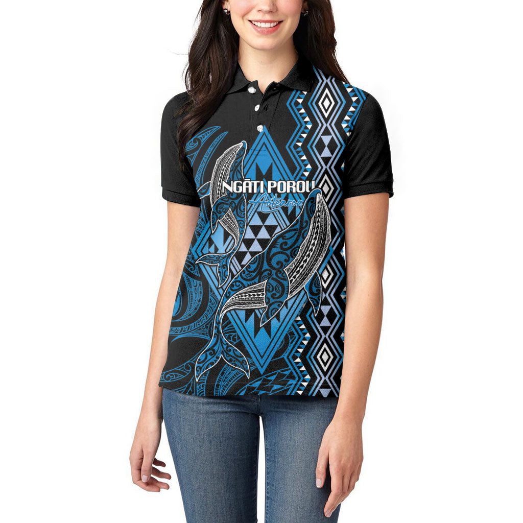 Aotearoa Iwi Ngati Porou Personalised Women Polo Shirt NZ Maori Humpback Whale Taniko Motifs LT14 - Polynesian Pride