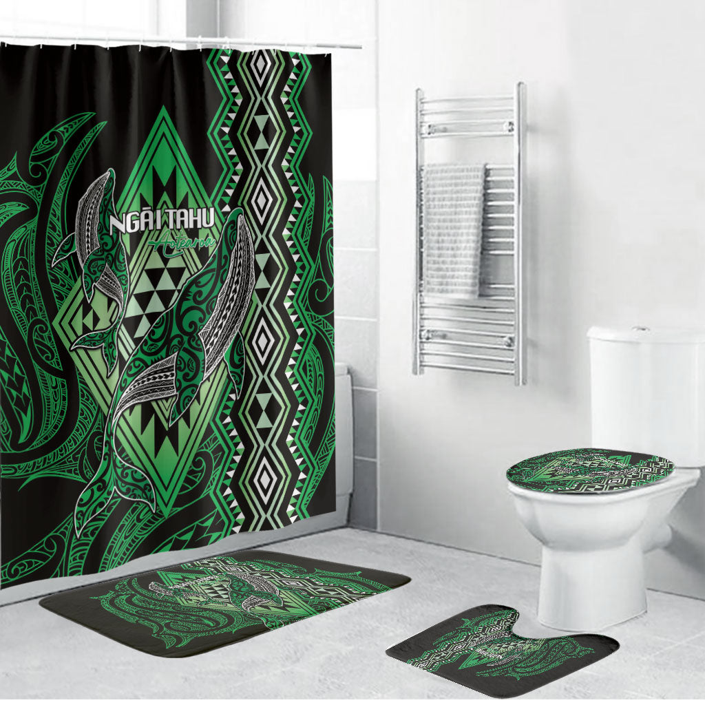 Aotearoa Iwi Ngai Tahu Bathroom Set NZ Maori Humpback Whale Taniko Motifs LT14 Bathroom Set (4 pcs) Green - Polynesian Pride