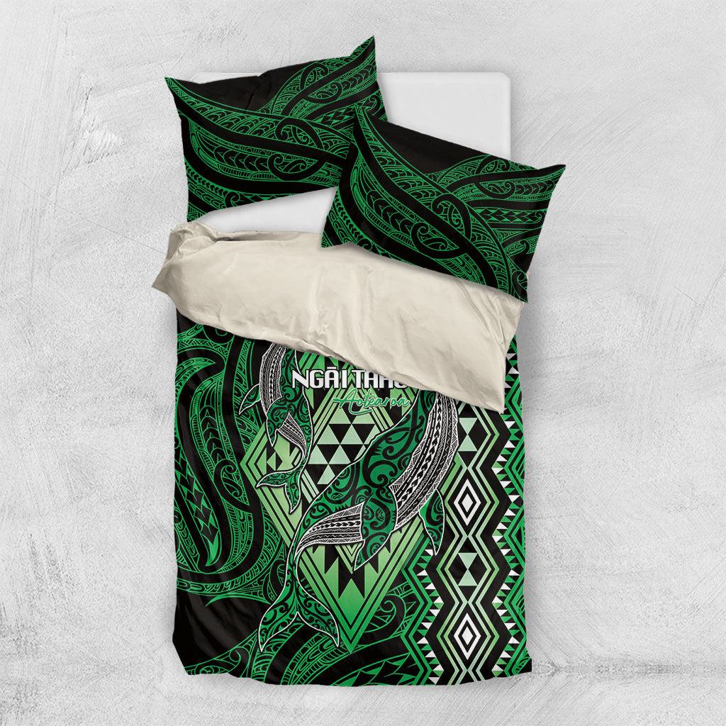 Aotearoa Iwi Ngai Tahu Bedding Set NZ Maori Humpback Whale Taniko Motifs LT14 US Twin 172cm x 218cm Green - Polynesian Pride