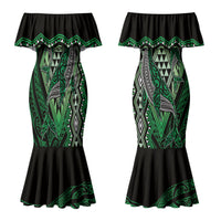Aotearoa Iwi Ngai Tahu Personalised Couples Matching Mermaid Dress and Long Sleeve Button Shirt NZ Maori Humpback Whale Taniko Motifs LT14 - Polynesian Pride
