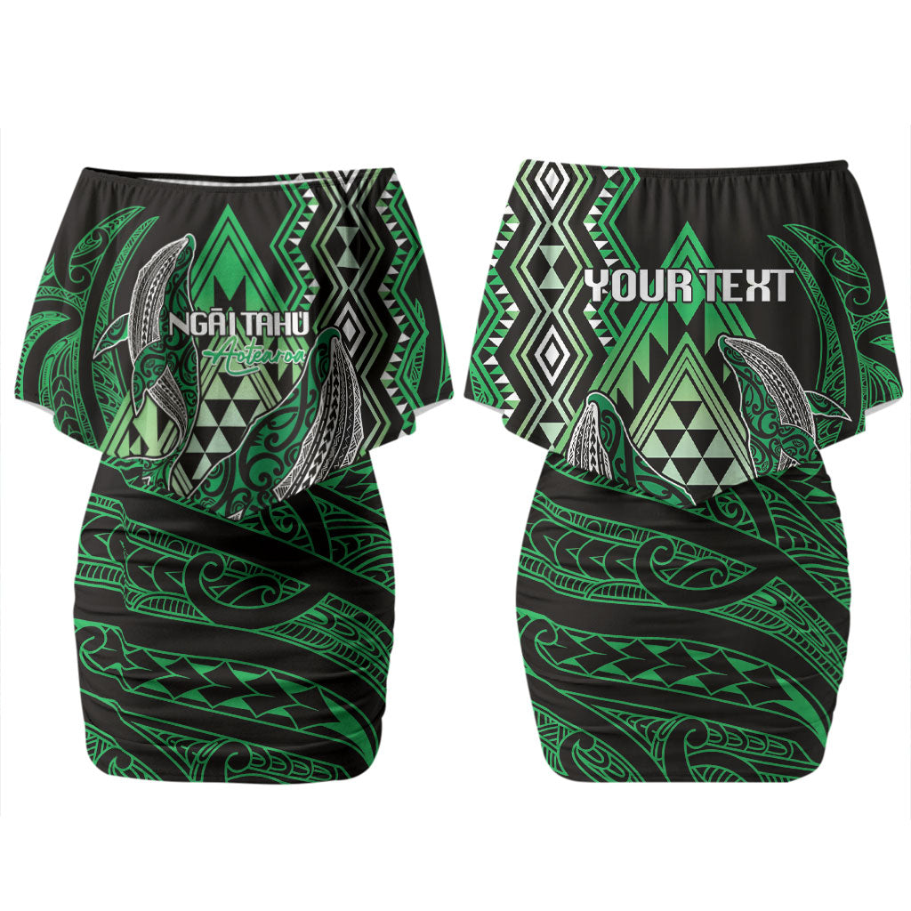 Aotearoa Iwi Ngai Tahu Personalised Couples Matching Off Shoulder Short Dress and Hawaiian Shirt NZ Maori Humpback Whale Taniko Motifs LT14 - Polynesian Pride