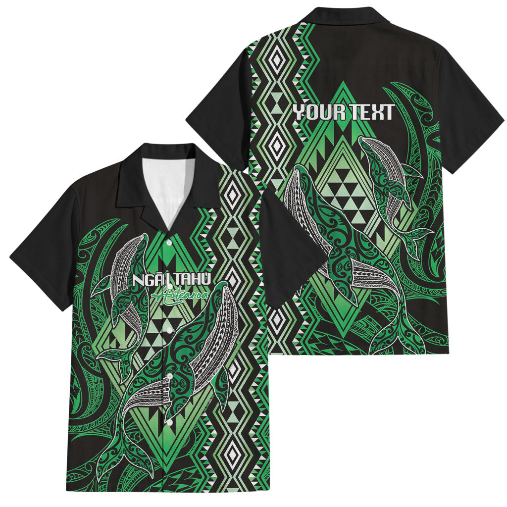 Aotearoa Iwi Ngai Tahu Personalised Family Matching Mermaid Dress and Hawaiian Shirt NZ Maori Humpback Whale Taniko Motifs LT14 Dad's Shirt - Short Sleeve Green - Polynesian Pride
