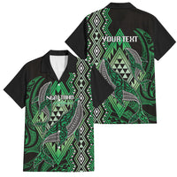 Aotearoa Iwi Ngai Tahu Personalised Family Matching Mermaid Dress and Hawaiian Shirt NZ Maori Humpback Whale Taniko Motifs LT14 Dad's Shirt - Short Sleeve Green - Polynesian Pride