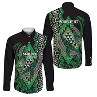 Aotearoa Iwi Ngai Tahu Personalised Family Matching Mermaid Dress and Hawaiian Shirt NZ Maori Humpback Whale Taniko Motifs LT14 Dad's Shirt - Long Sleeve Green - Polynesian Pride