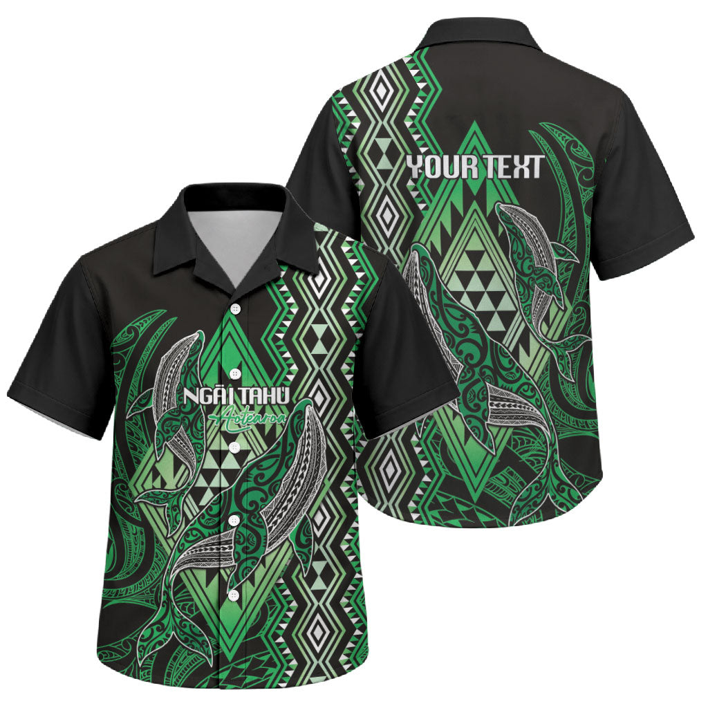 Aotearoa Iwi Ngai Tahu Personalised Family Matching Short Sleeve Bodycon Dress and Hawaiian Shirt NZ Maori Humpback Whale Taniko Motifs LT14 Son's Shirt Green - Polynesian Pride