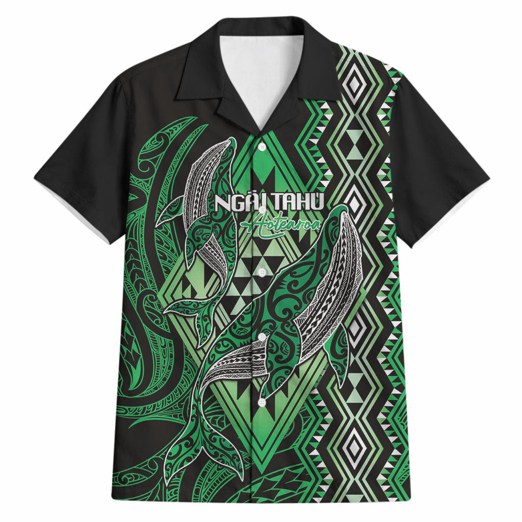 Aotearoa Iwi Ngai Tahu Personalised Hawaiian Shirt NZ Maori Humpback Whale Taniko Motifs LT14 Green - Polynesian Pride