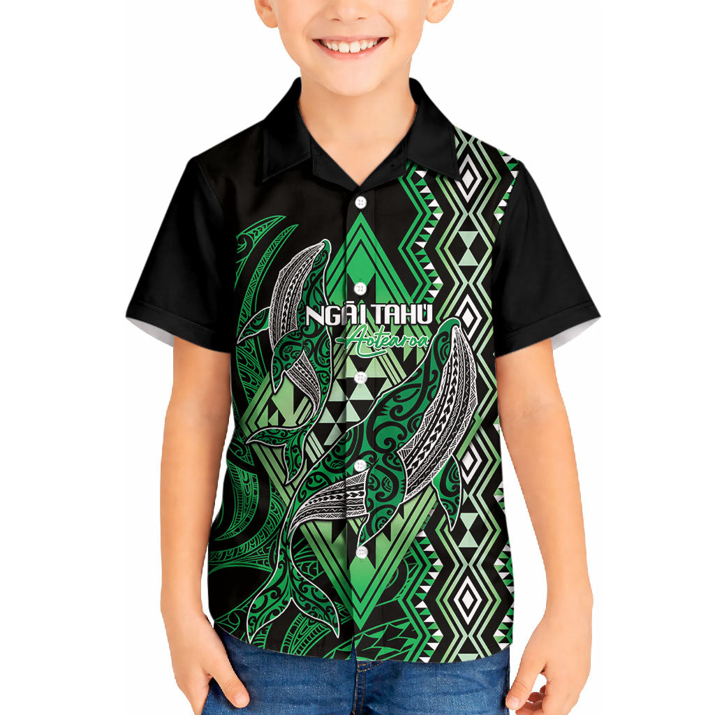 Aotearoa Iwi Ngai Tahu Personalised Kid Hawaiian Shirt NZ Maori Humpback Whale Taniko Motifs LT14 Kid Green - Polynesian Pride