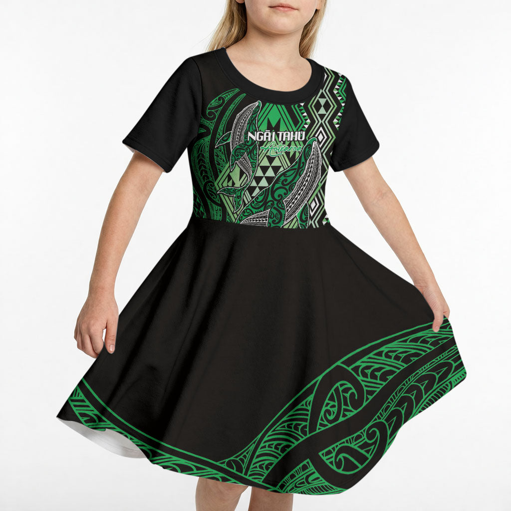 Aotearoa Iwi Ngai Tahu Personalised Kid Short Sleeve Dress NZ Maori Humpback Whale Taniko Motifs LT14 - Polynesian Pride