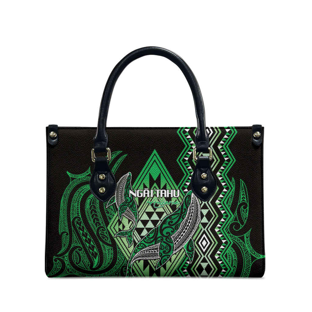 Aotearoa Iwi Ngai Tahu Leather Bag NZ Maori Humpback Whale Taniko Motifs LT14 - Polynesian Pride