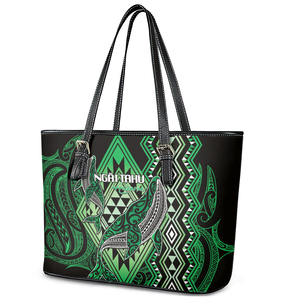 Aotearoa Iwi Ngai Tahu Leather Tote Bag NZ Maori Humpback Whale Taniko Motifs LT14 - Polynesian Pride
