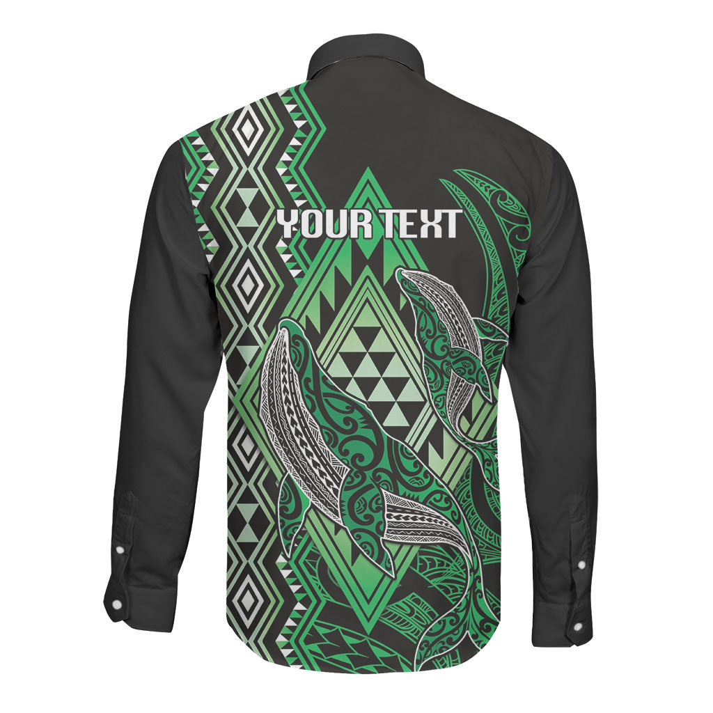 Aotearoa Iwi Ngai Tahu Personalised Long Sleeve Button Shirt NZ Maori Humpback Whale Taniko Motifs LT14 - Polynesian Pride
