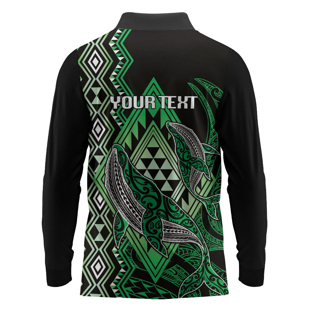 Aotearoa Iwi Ngai Tahu Personalised Long Sleeve Polo Shirt NZ Maori Humpback Whale Taniko Motifs LT14 - Polynesian Pride