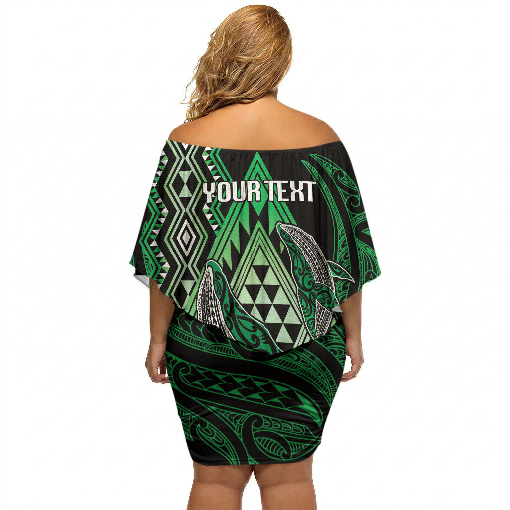 Aotearoa Iwi Ngai Tahu Personalised Off Shoulder Short Dress NZ Maori Humpback Whale Taniko Motifs LT14 - Polynesian Pride