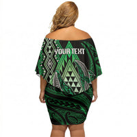 Aotearoa Iwi Ngai Tahu Personalised Off Shoulder Short Dress NZ Maori Humpback Whale Taniko Motifs LT14 - Polynesian Pride