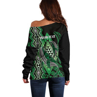 Aotearoa Iwi Ngai Tahu Personalised Off Shoulder Sweater NZ Maori Humpback Whale Taniko Motifs LT14 - Polynesian Pride