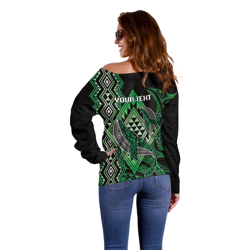 Aotearoa Iwi Ngai Tahu Personalised Off Shoulder Sweater NZ Maori Humpback Whale Taniko Motifs LT14 - Polynesian Pride