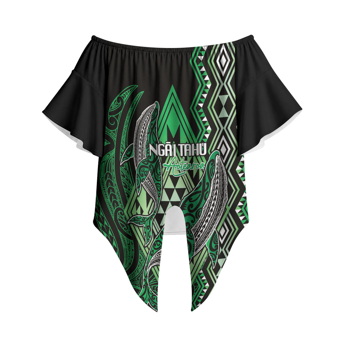 Aotearoa Iwi Ngai Tahu Personalised Off Shoulder Wrap Waist Top NZ Maori Humpback Whale Taniko Motifs LT14 - Polynesian Pride