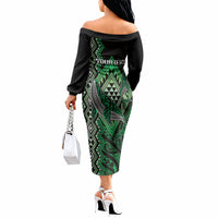 Aotearoa Iwi Ngai Tahu Personalised Off The Shoulder Long Sleeve Dress NZ Maori Humpback Whale Taniko Motifs LT14 - Polynesian Pride