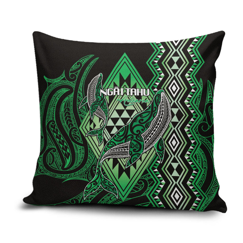 Aotearoa Iwi Ngai Tahu Pillow Cover NZ Maori Humpback Whale Taniko Motifs LT14 Green - Polynesian Pride